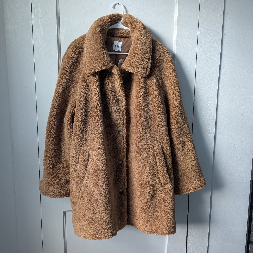 GAP Women's Teddy Coat in Camel Brown - Picture 2 of 8